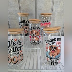 Dog-Themed Glass Jars with Bamboo Lids